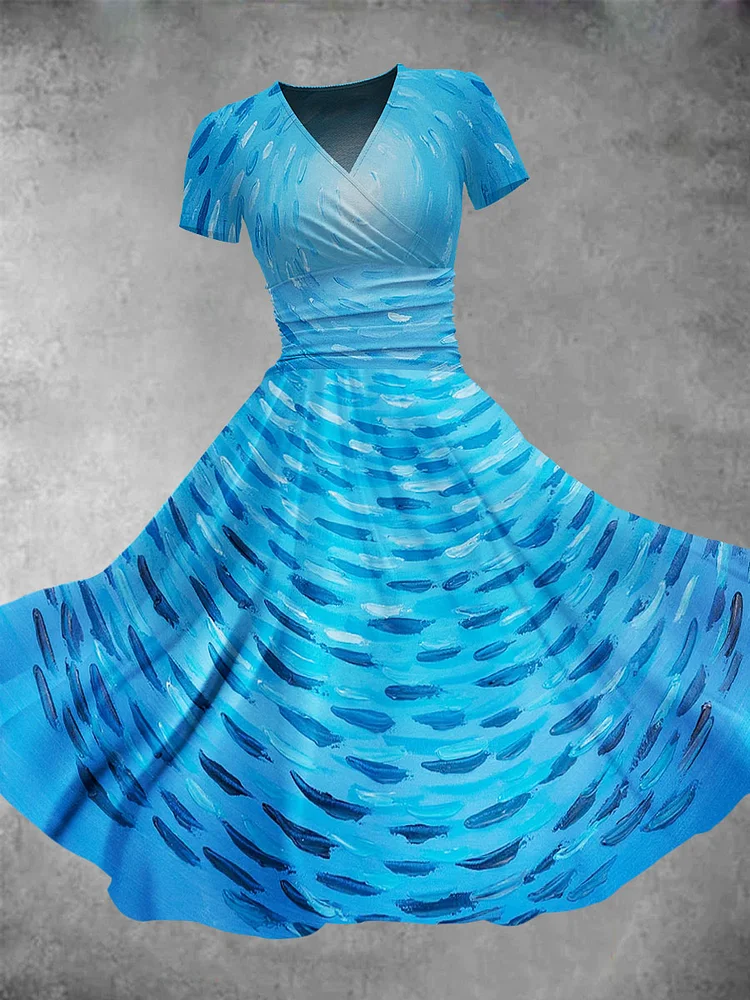 Women's Vintage Abstract Fish Art Print Maxi Dress