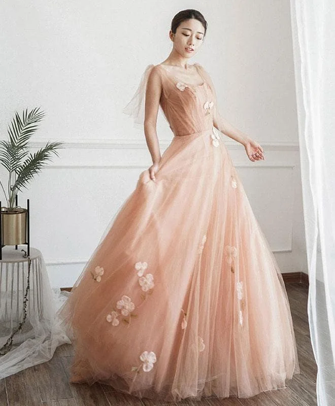 Pink Tulle Long Prom Dress, Pink Tulle Formal Dress SP15013
