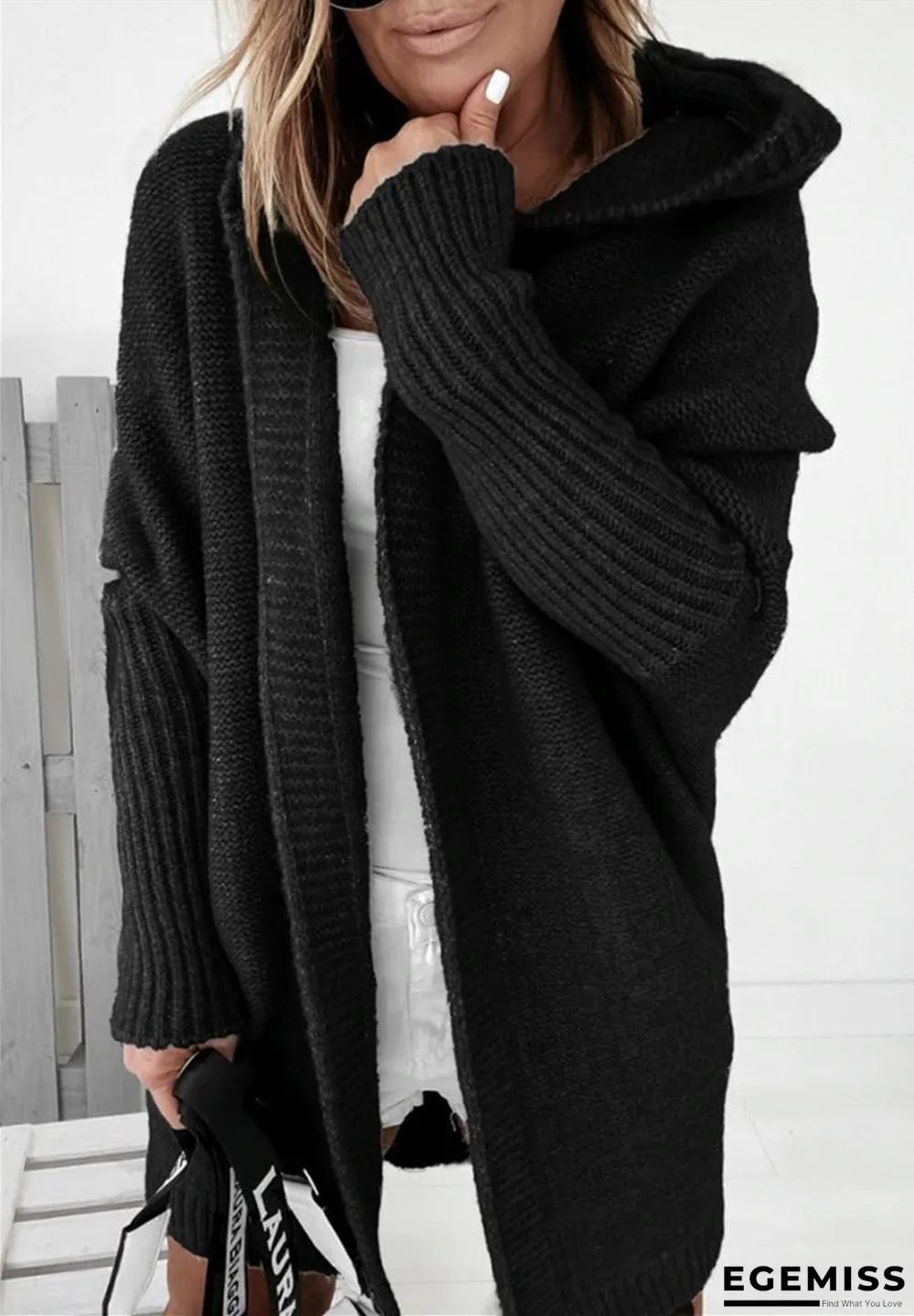 Hooded Bat-shaped Soft Loose Back Stitching Sweater | EGEMISS