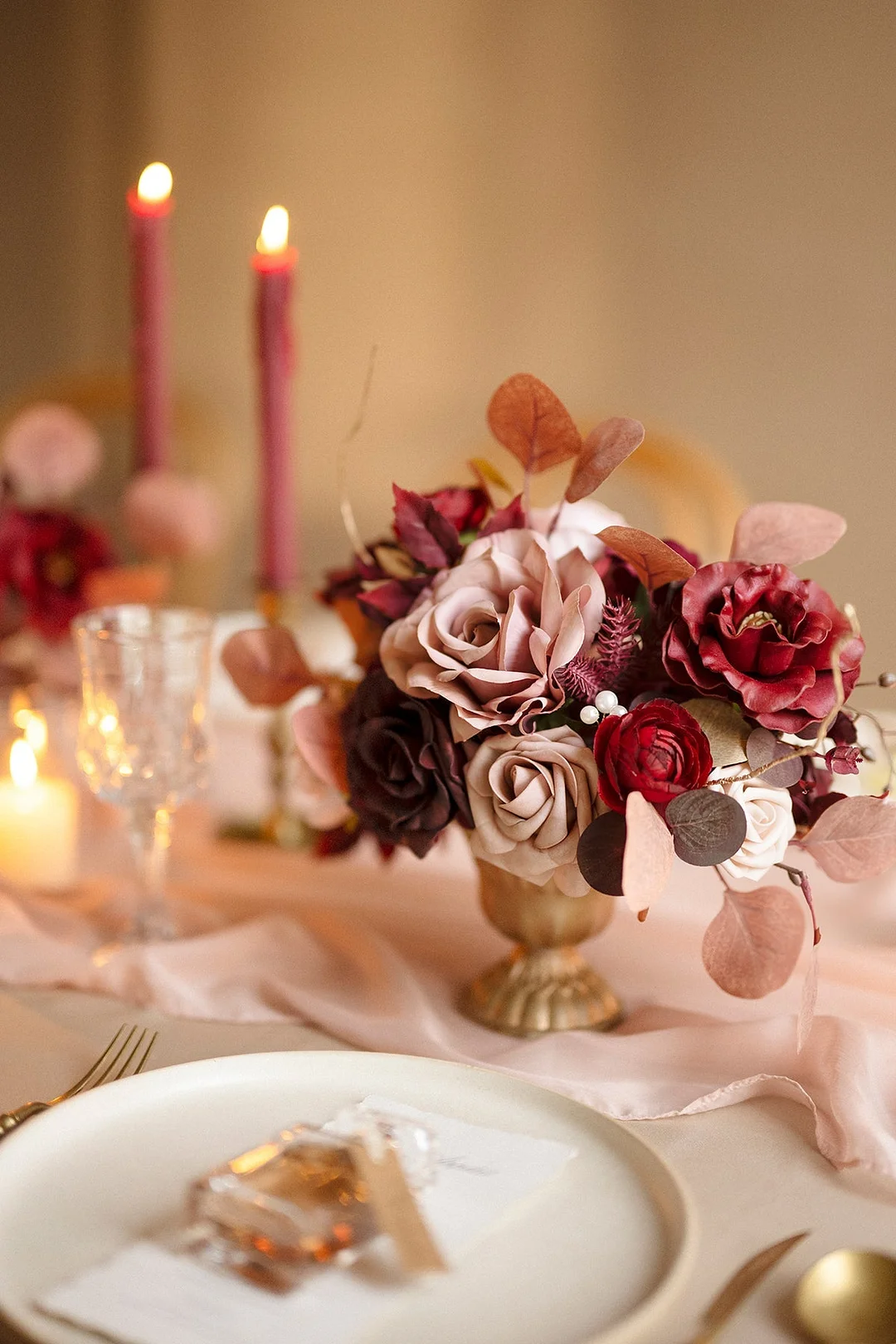 Mini Bouquet Centerpiece Set in Burgundy & Dusty Rose