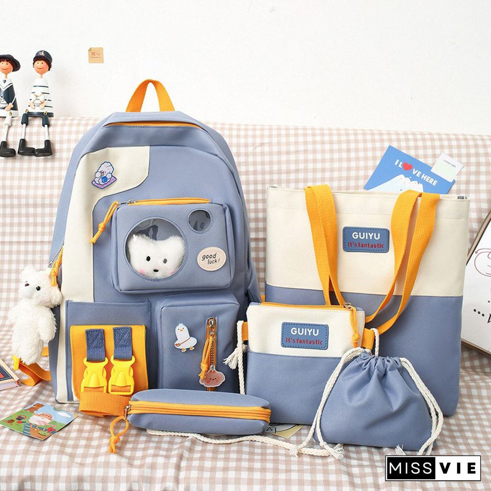 Colorblock Five-Piece College Style Backpack