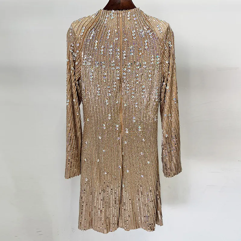 Nigikala Nigikala Early Autumn New Star Fashion Heavy Industry Embroidery Stender Diamond Elastic Dress
