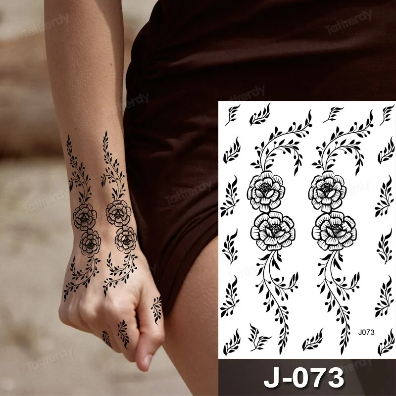 Sdrawing Temporary Tattoo Sticker Henna Mehndi Totem Flash Tatto Butterfly Flower Hand Fingers Body Art Arm Fake Tatoo Women