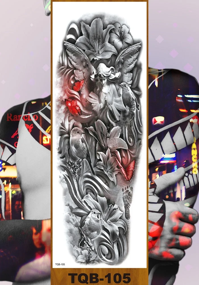 Full Flower Arm Temporary Tattoo Sticker Man Woman Body Leg Art Fake Tatoo Beauty & Snake Bear Owl Fox Mermaid Egypt Queen Sexy