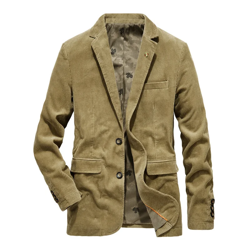 Men's Corduroy Retro Leisure Lapel Suit Jacket Casual Vintage Outwear Suit Jacket