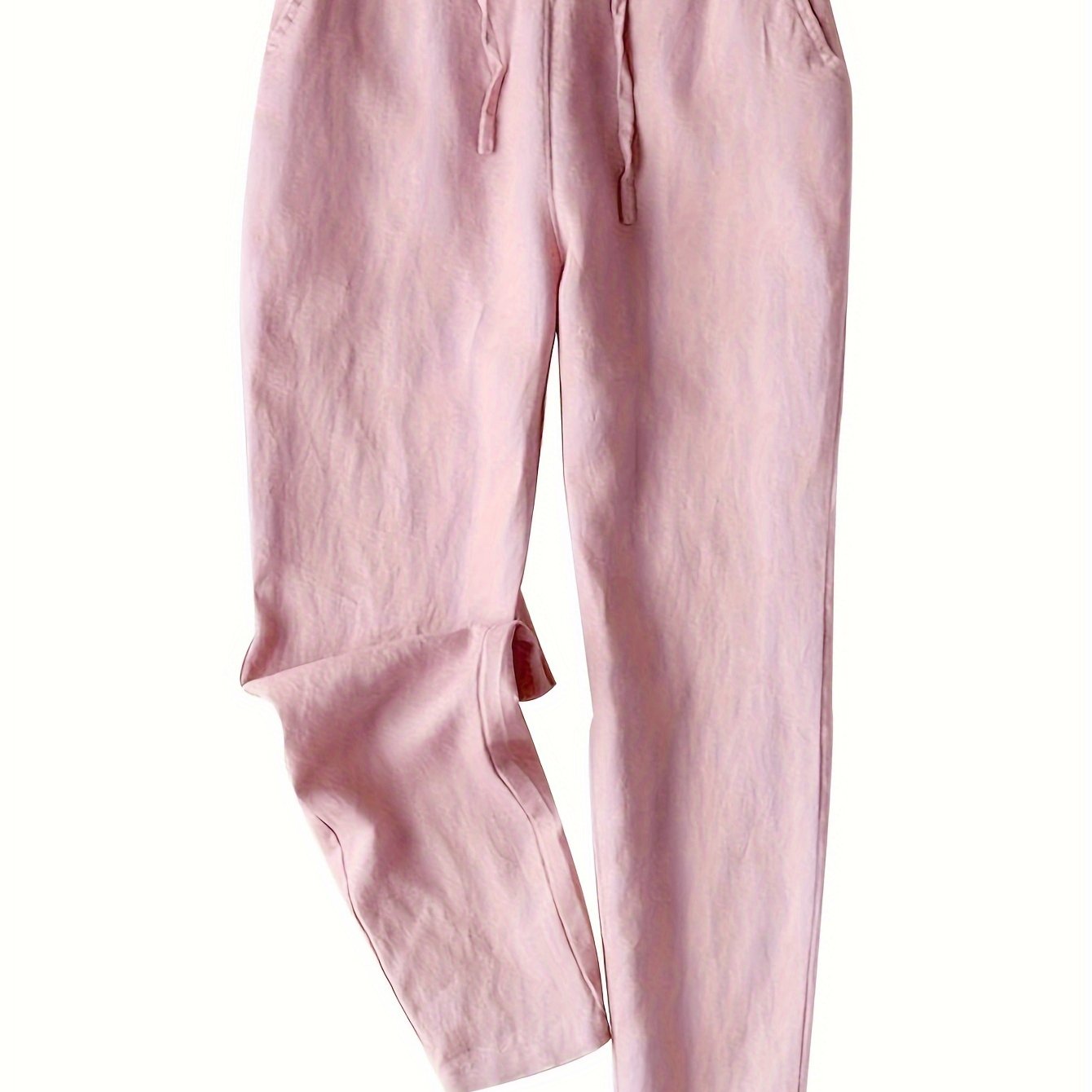 Women's Linen High Waist Pants Drawstring Waist Straight Leg Summer Beach Palazzo Trousers