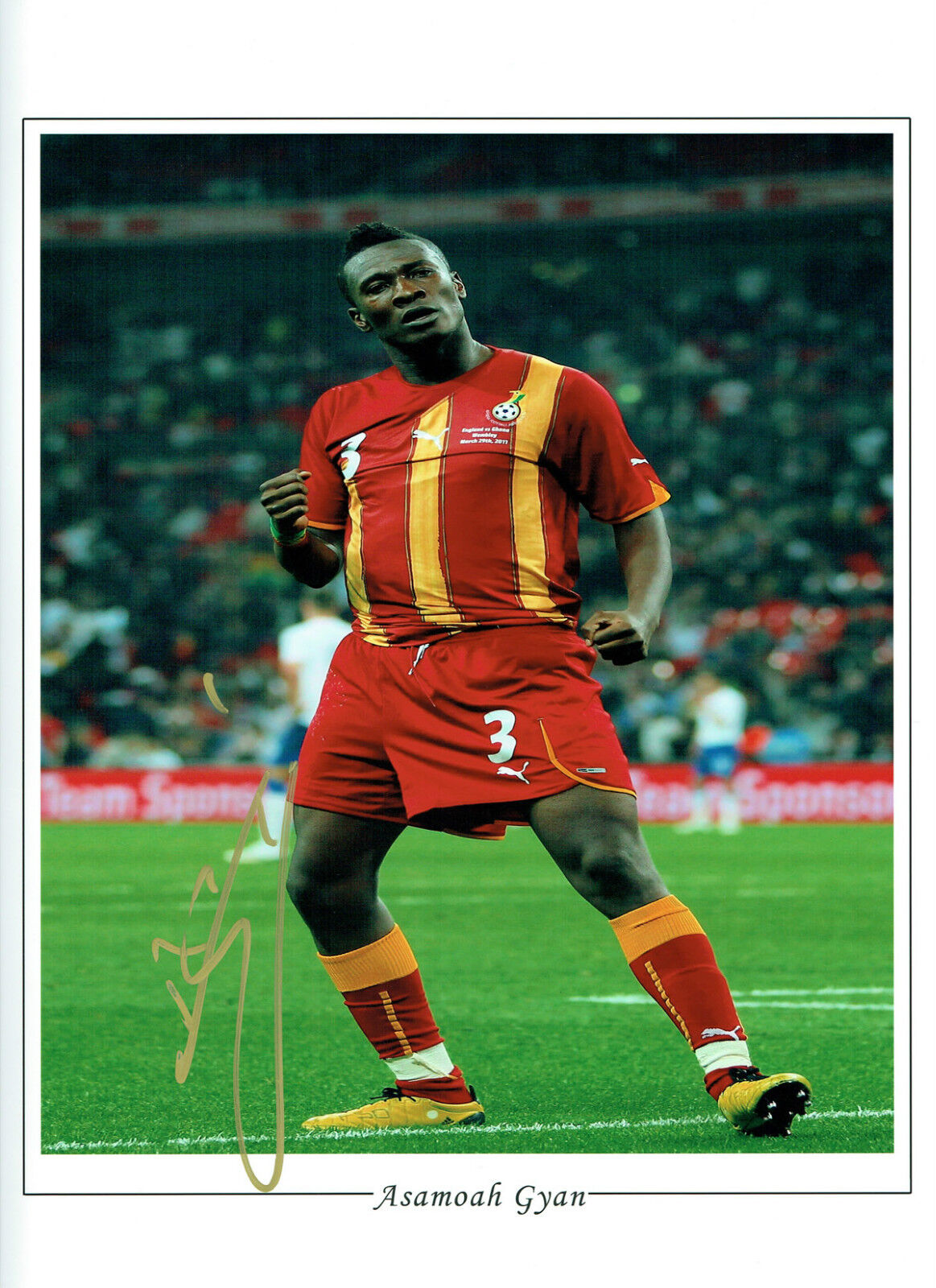 Asamoah GYAN Signed Autograph 16x12 Massive GHANA v Engalnd 2011 Photo Poster painting AFTAL COA