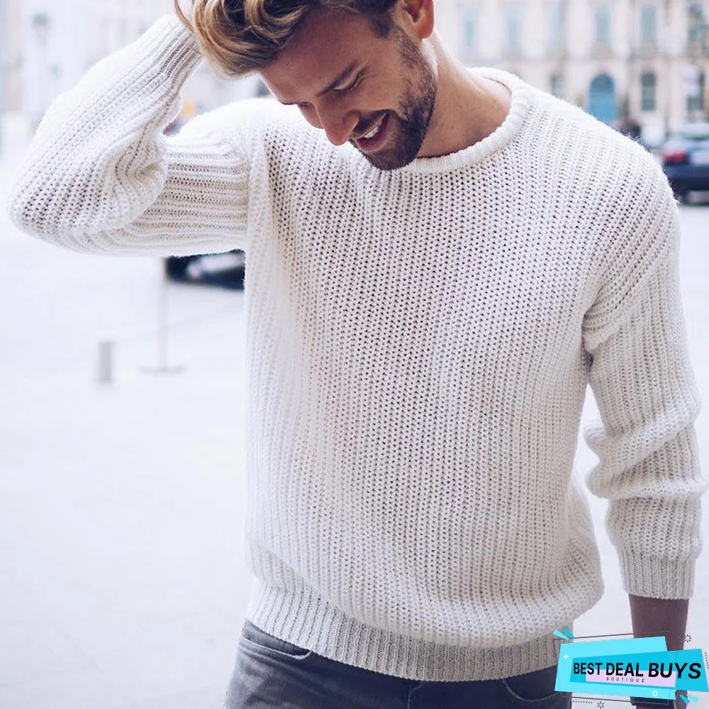 Casual Solid Color Sweater Knitted Men's Sweater