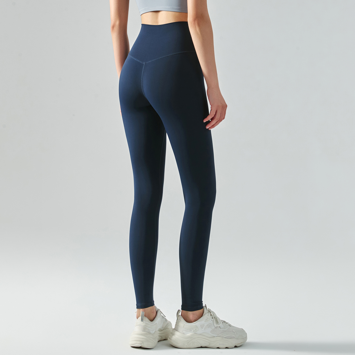 Shop no camel toe slim fit wide waist bubble peach super stretch tummy control non see through nylon gym yoga pants online on Hergymclothing True Navy