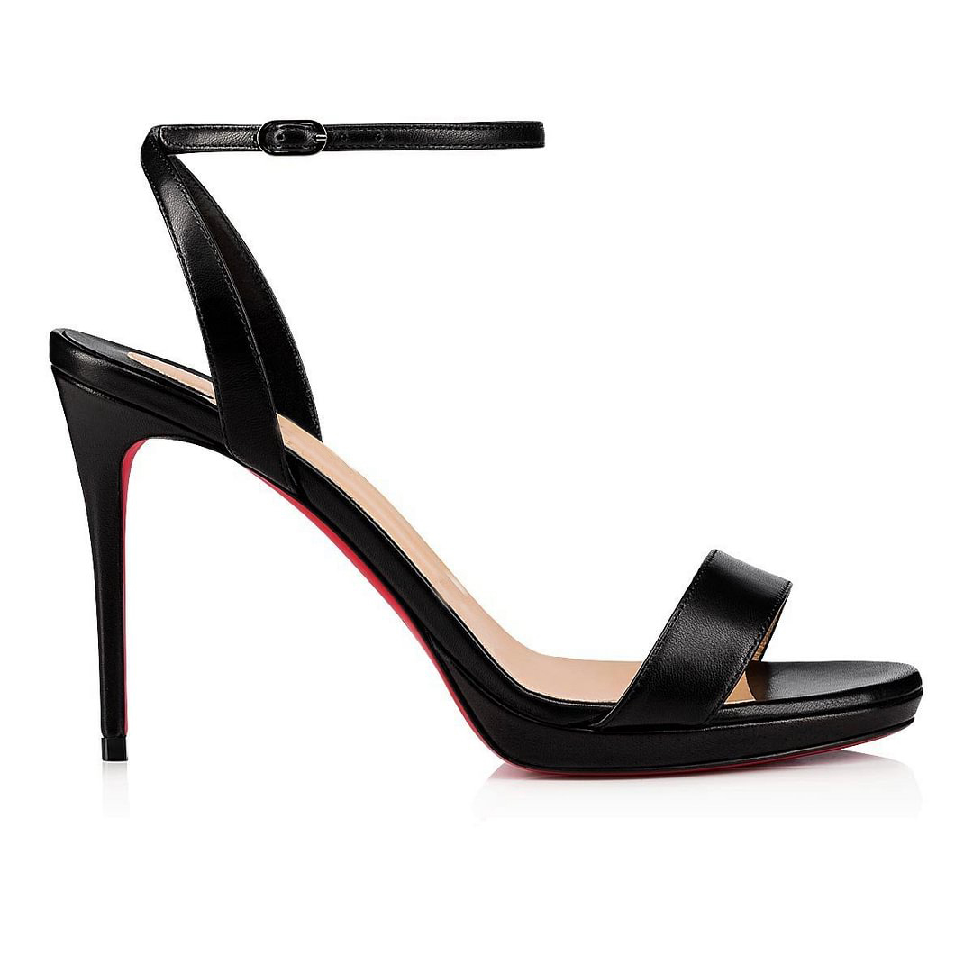 100mm Women's  Low  Platform Sandals Round Open Toe Red Bottom Ankle Straps Matte Pumps-MERUMOTE