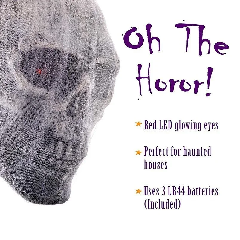 Tegooe Halloween Hanging Skull Prop with Light-Up Eyes Spiders - 16x50cm Plastic