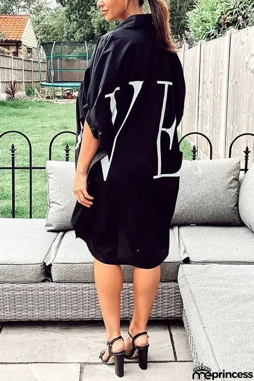 Letter Print Shirt Mini Dress