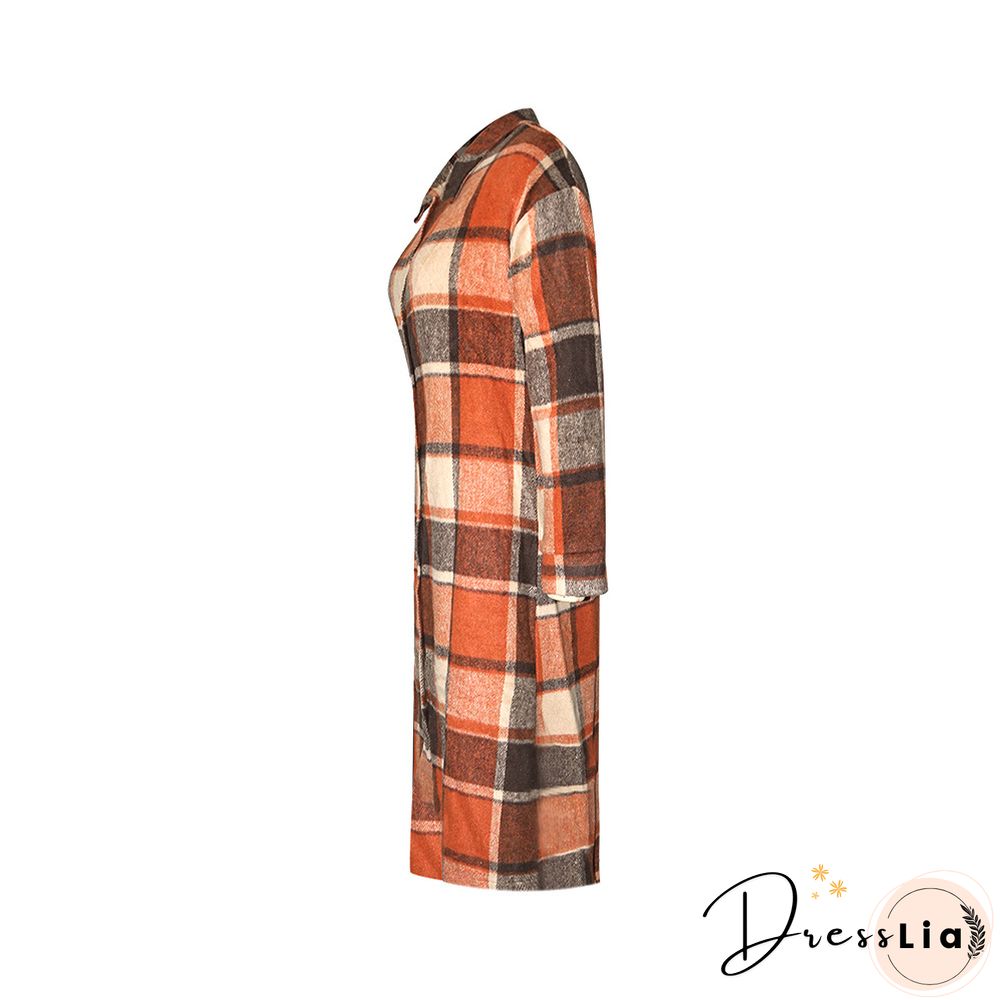 Classic Plaid Single-breasted Woolen Coat
