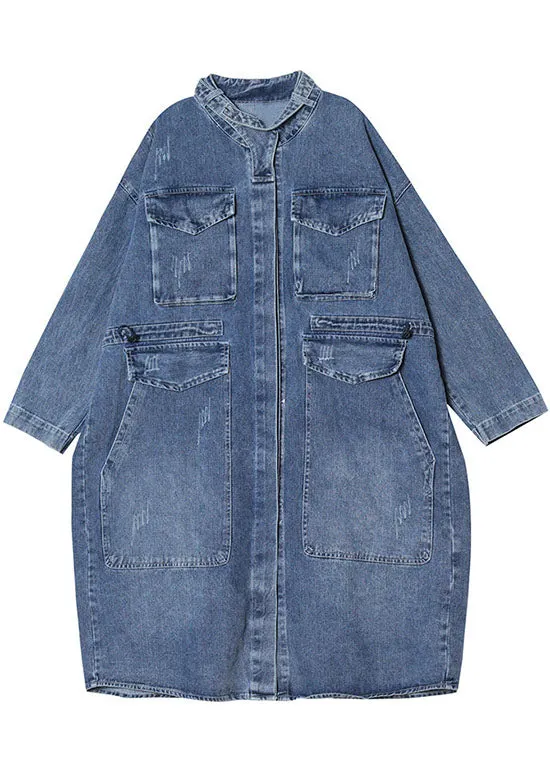 Loose Hooded Denim Coat With Pockets