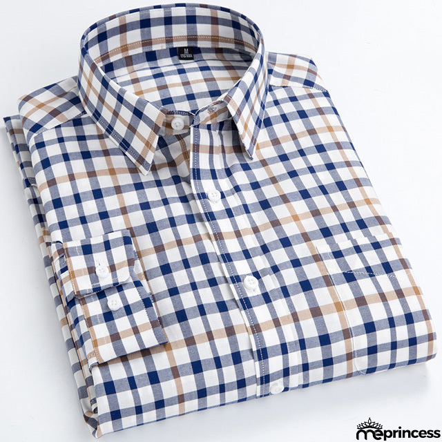 Men's Turndown Collar Sleeve Micro Plaid Pattern Casual Shirt