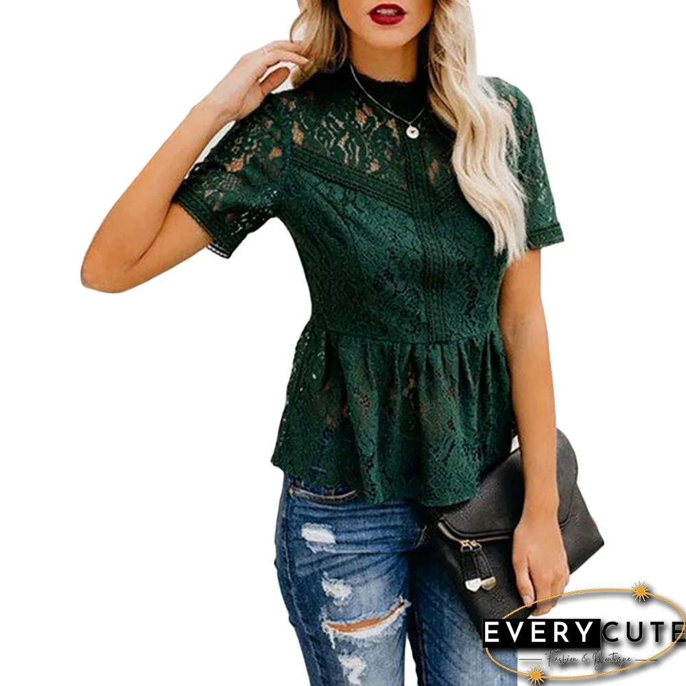 Green Hollow Out Lace T Shirt