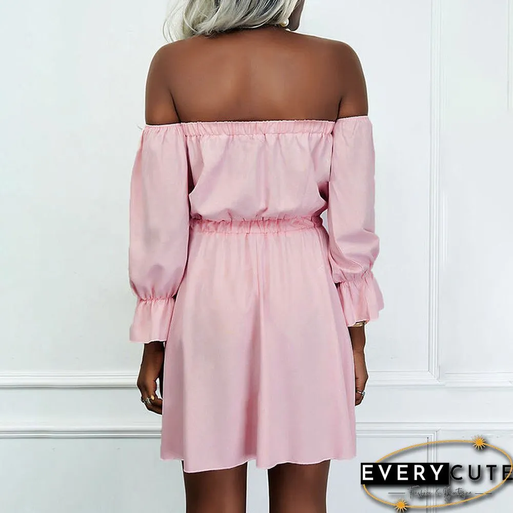 Off Shoulder Long Sleeve Elastic Waist Mini Dress