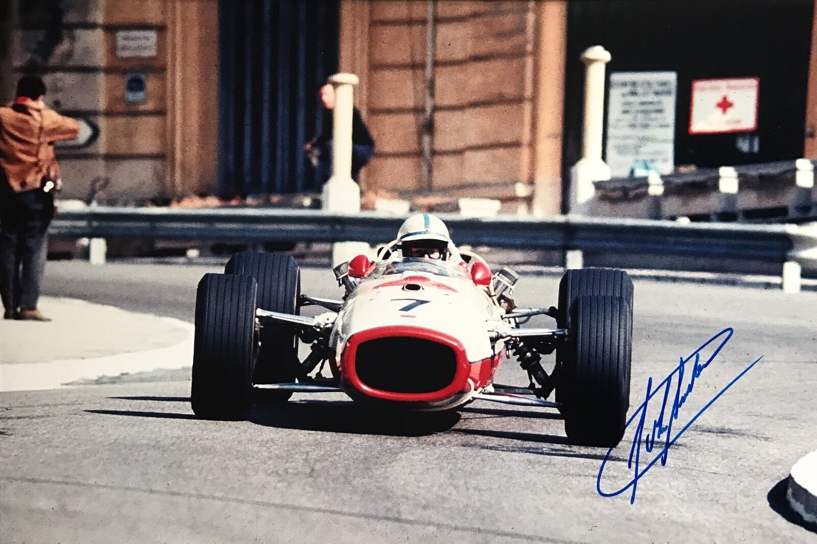 John Surtees Hand Signed Honda F1 18x12 Photo Poster painting.