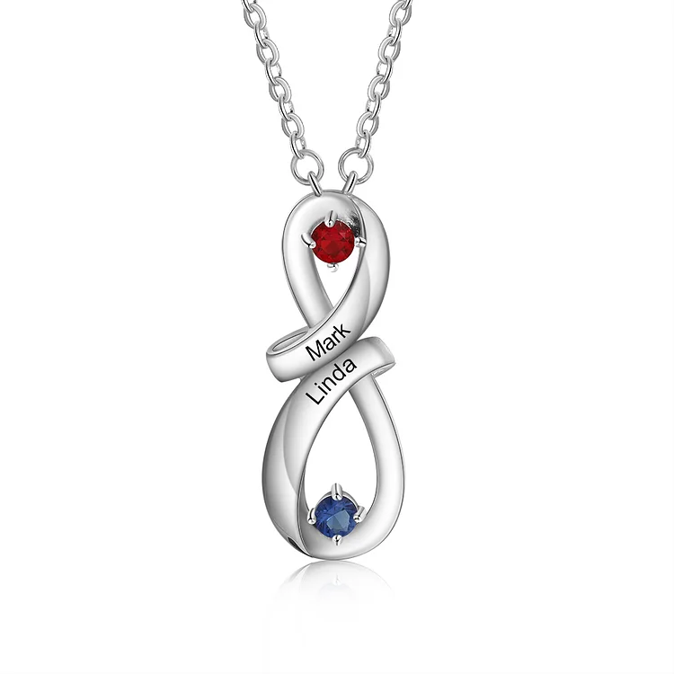 Collier Argent 925 Forever Love Infini 2 Prénoms 2 pierre de naissance Pour Elle Jessemade FR