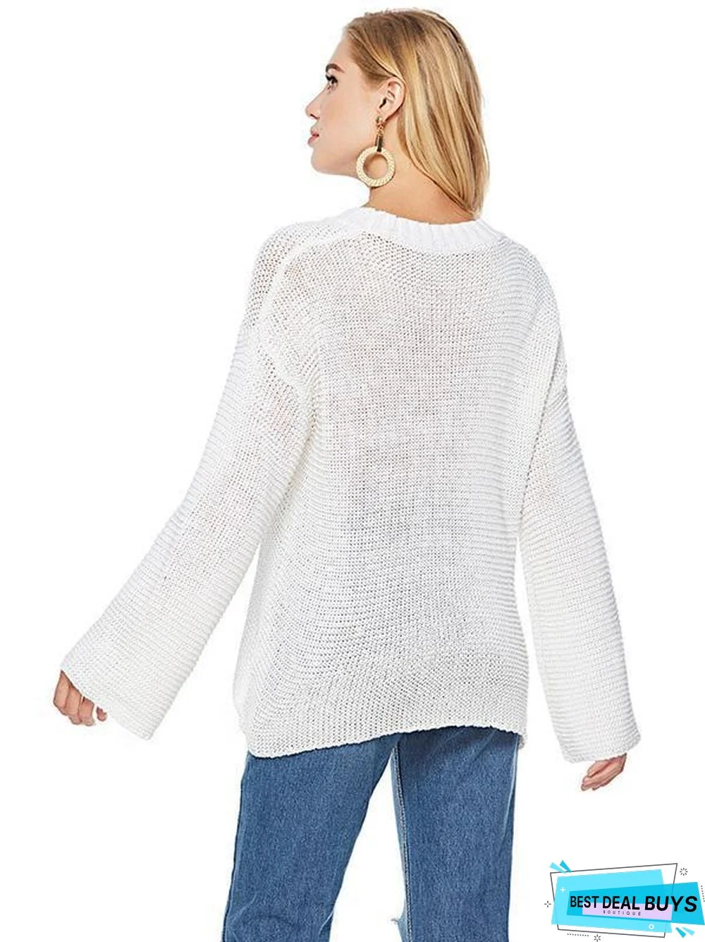 Sexy Long Sleeve Solid Color V-Neck Sweater Tops