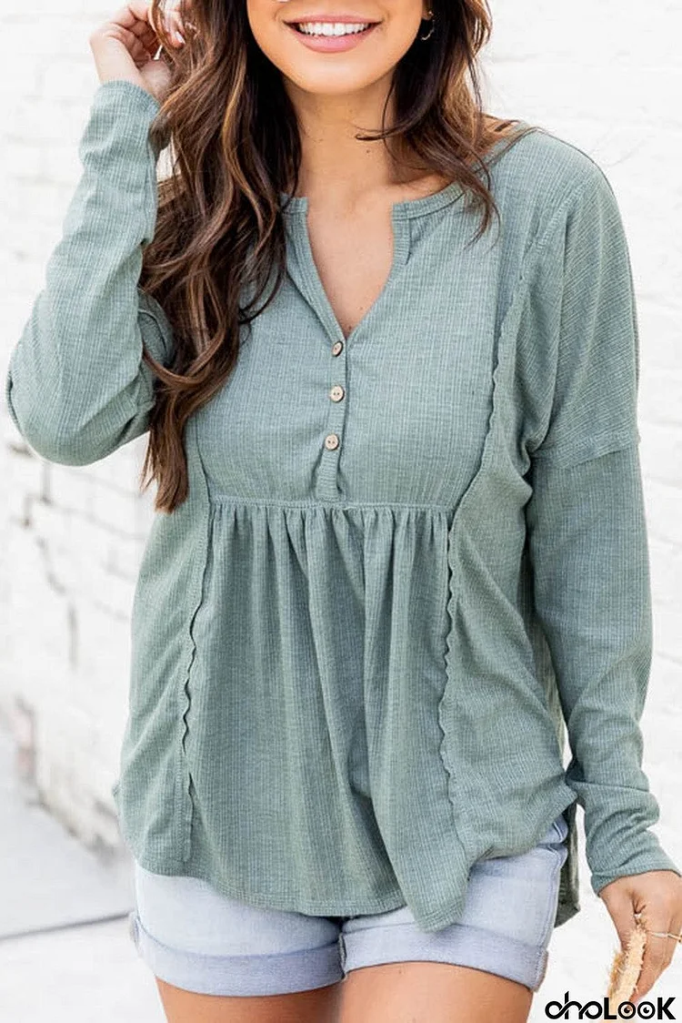 Buttoned Splicing Long Sleeve Blouse