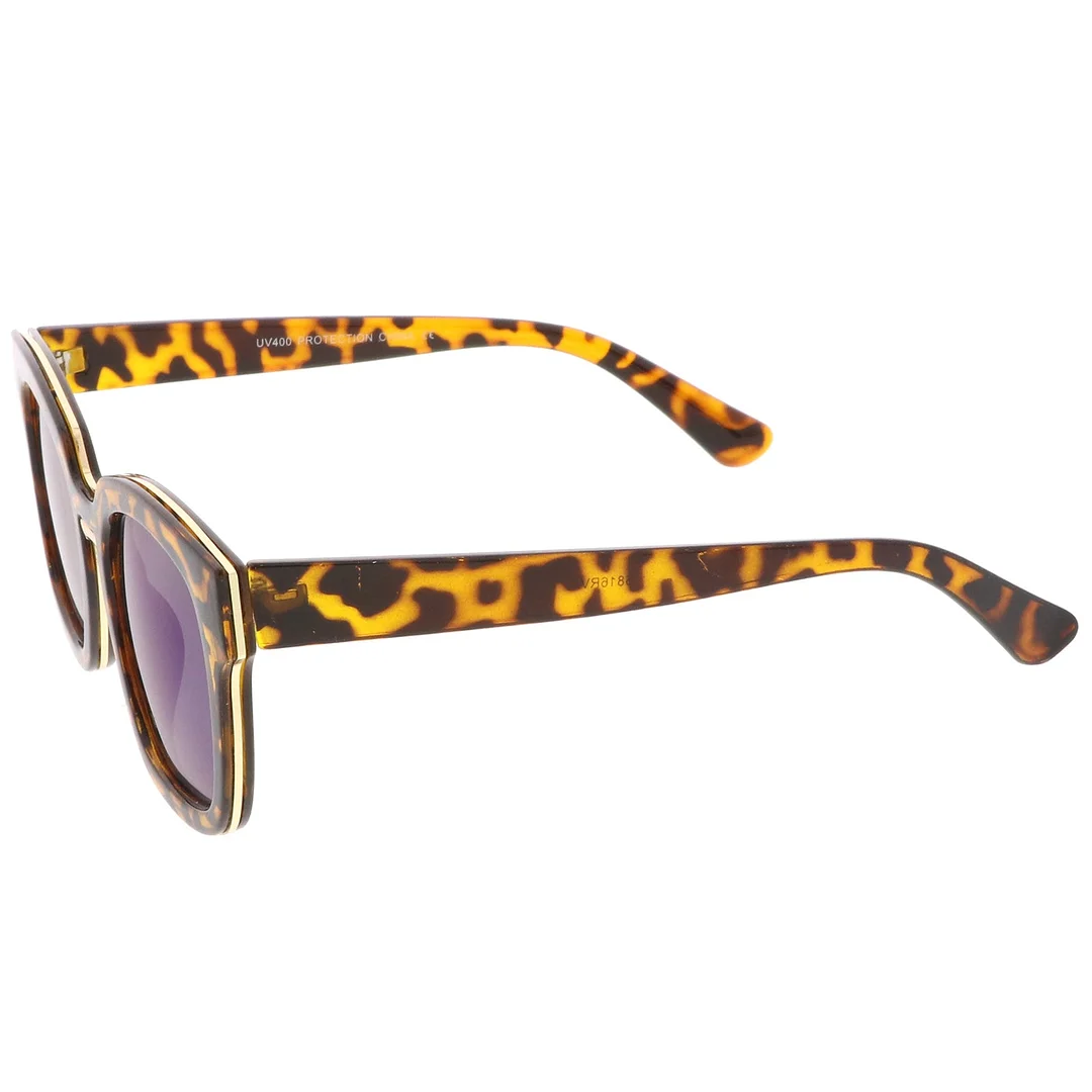 Modern Metal Trim Bridge Square Mirror Flat Lens Horn Rimmed glasses 50mm