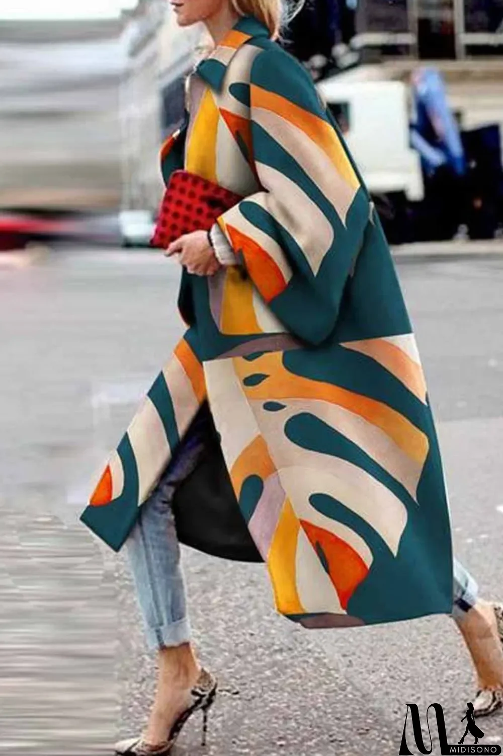 MidiSono - Yellow Blue Street Camouflage Print Patchwork Turndown Collar Outerwear