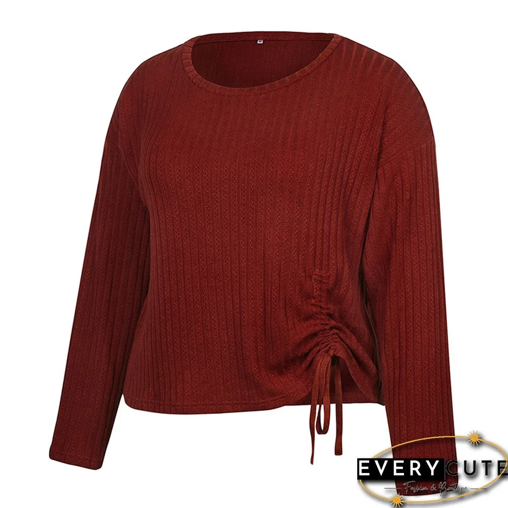 Red Ruffled Detail Long Sleeve Plus Size Tops