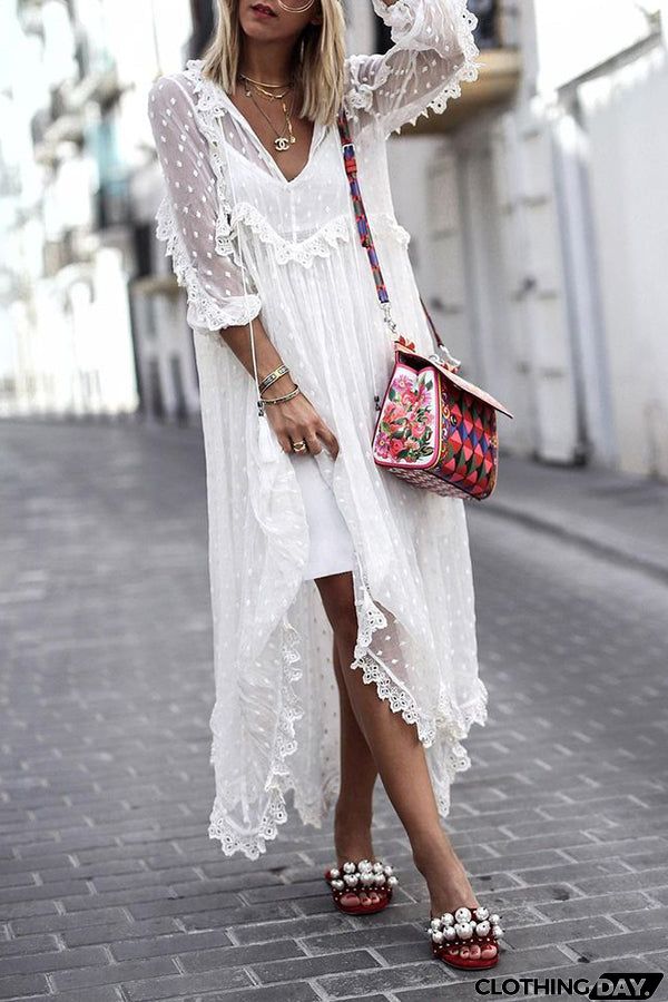 Dot Lace Sheer Maxi Cover Dress