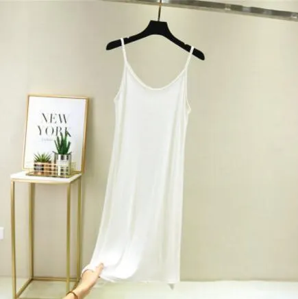 Vintage Solid Spaghetti Dress Women 2021 Elegant O Neck Long Sexy Modal Dresses Summer Autumn Korean Lady sleeveless Vestidos