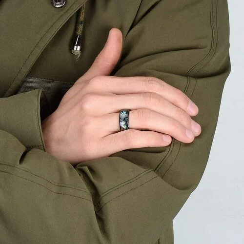 6MM 8MM Tungsten Domed Black Multi Color Rainbow Abalone Shell Inlay Tungsten Carbide Wedding Rings Women Mens