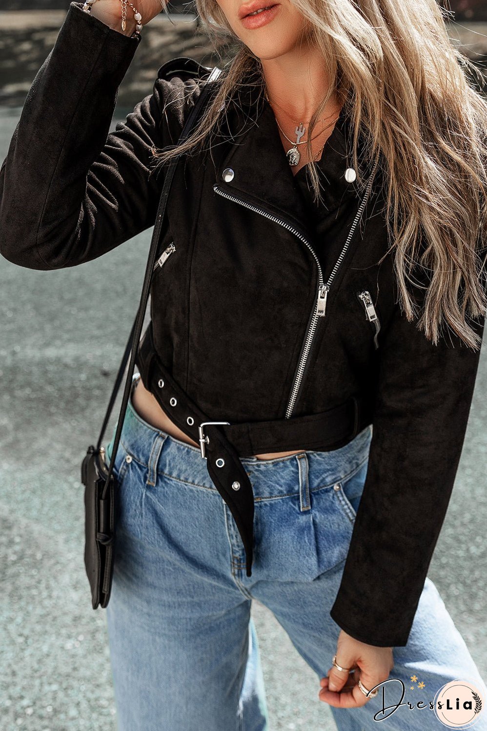 Asymmetric Zipper Belted Hem Jacket