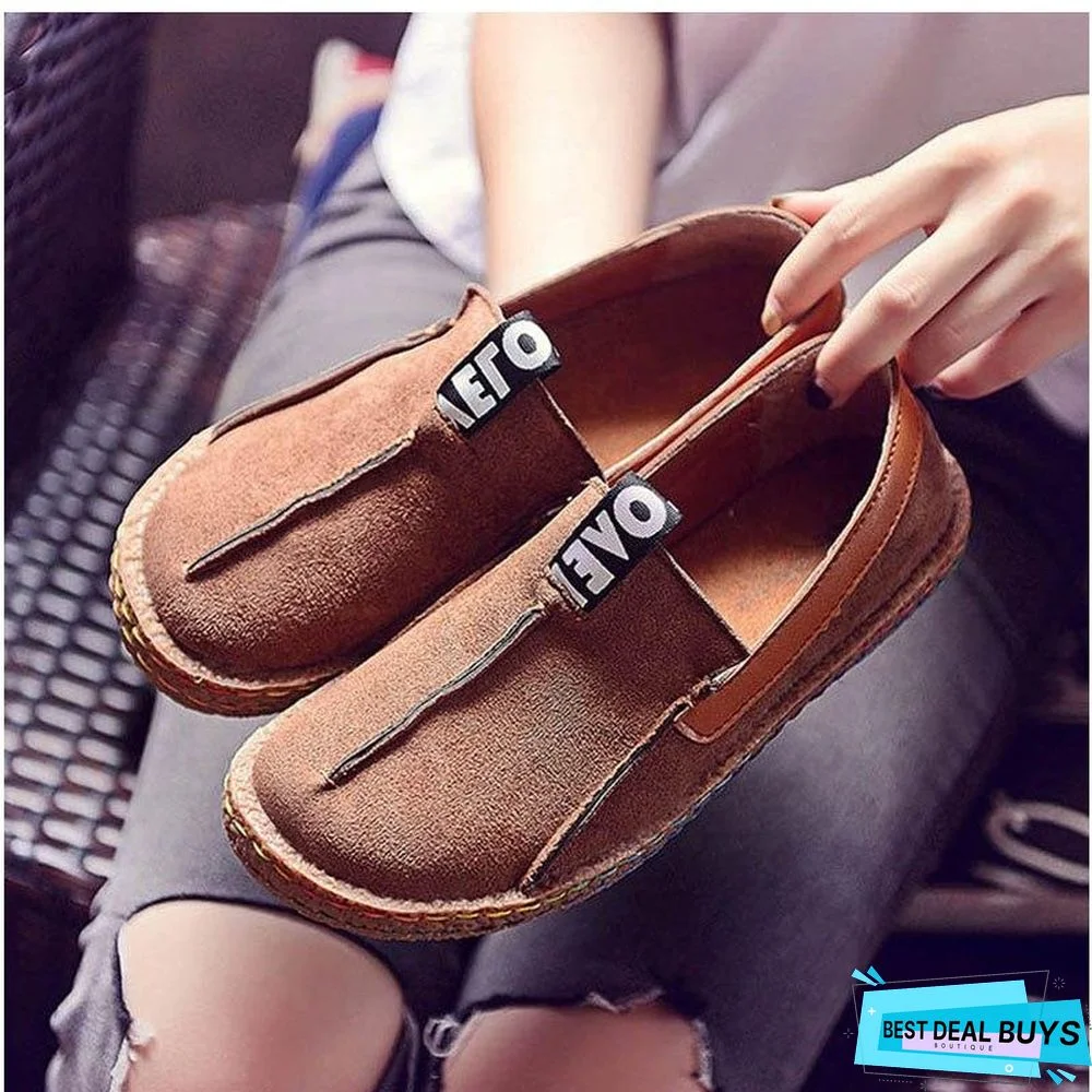 Women Flats Platform Flock Shoes Causal Slip On Patchwork Sewing Suede Footwear