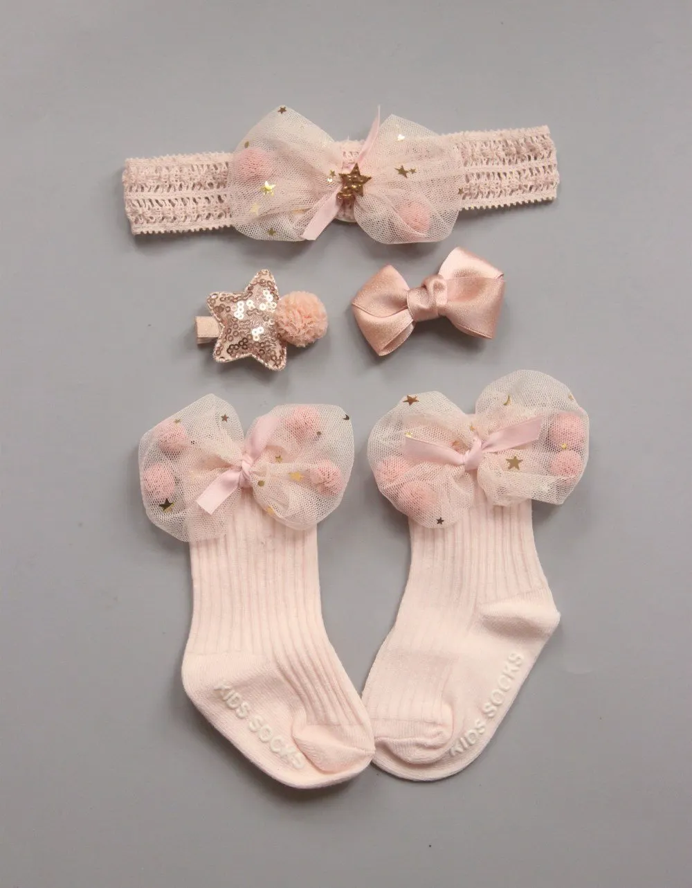 2019 4pcs/Sets Newborn Baby Girl Boy Socks Lace Ruffle Tutu Socks Frilly Ankle Princess Anti Slip Socks+Headband+Hair Pin 0-24M