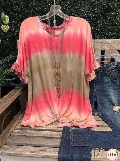 Round Neck Tie-Dye Printed Casual T-Shirt for Women