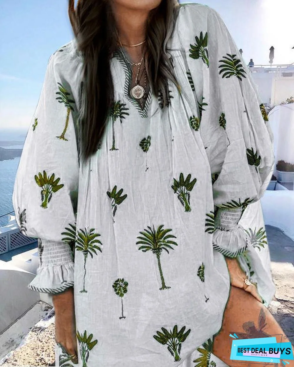 Summer Boho V Neck Beach Boho Floral Casual Mini Dress