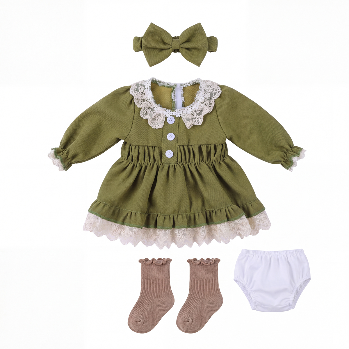 20″ Grass Green Lace Dress 4 pcs Set for Reborn Babies