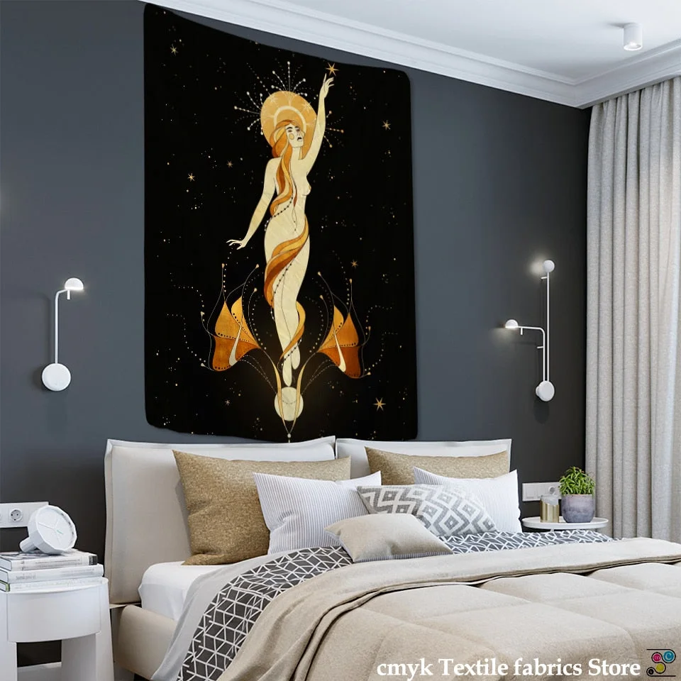 Psychedelic Moon Star Tapestry Wall Hanging Bohemian Hippie Tarot Girls Room Dormitory Art Home Decor
