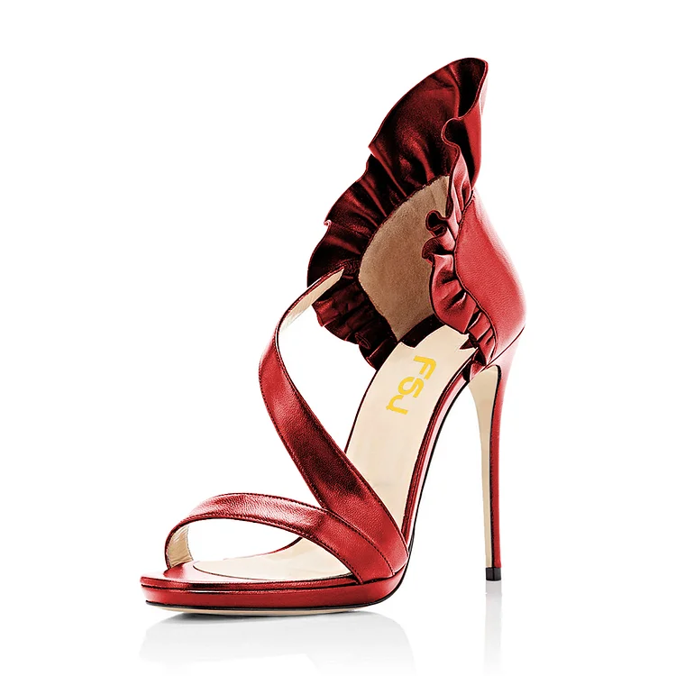 Women's Red Stiletto Heels Commuting Sandals Open Toe Dress Shoes |FSJ Shoes