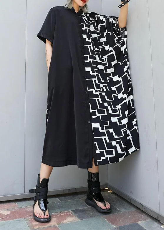 Women black patchwork cotton clothes For Women Square Collar A Line summer Dresses