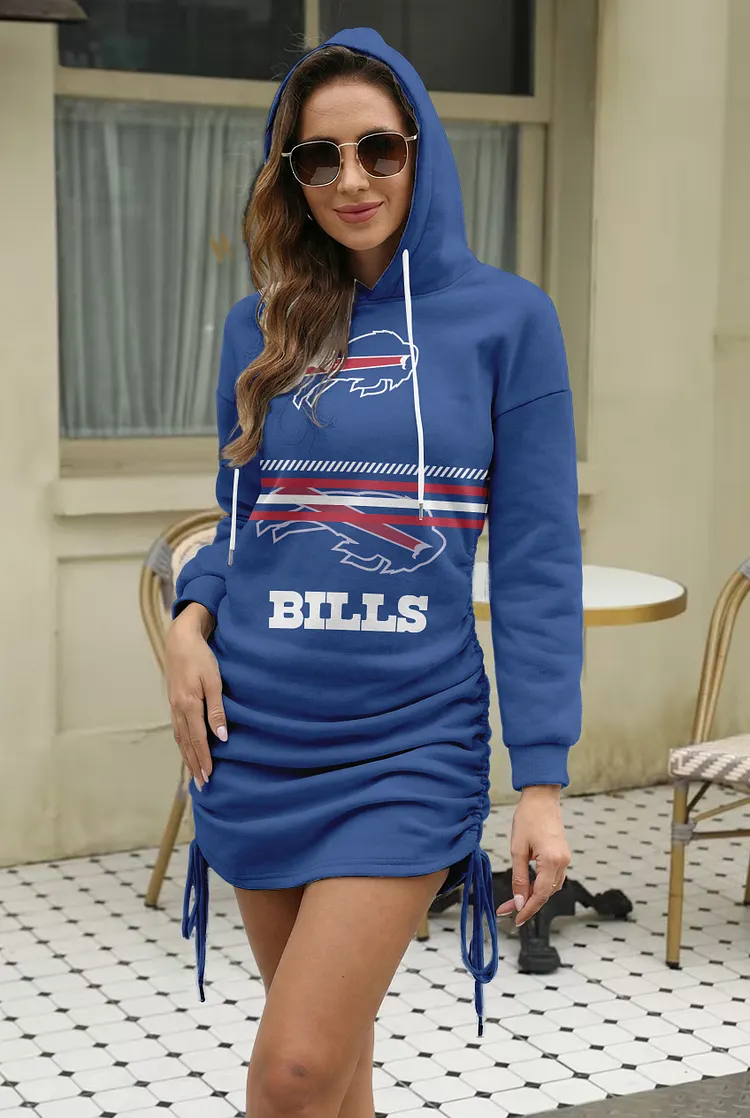 Buffalo Bills  Women's Casual Drawstring Side Ruched Hoodie Dress