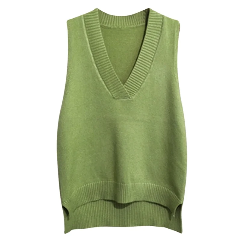 Muyogrt V-neck Knitted Vest Women's Sweater Autumn And Winter 2021 Korean Loose Wild Sweater Vest Sleeveless Sweater Jumpers