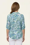 Back view of relaxed fit geometric print summer top with roll-tab sleeves