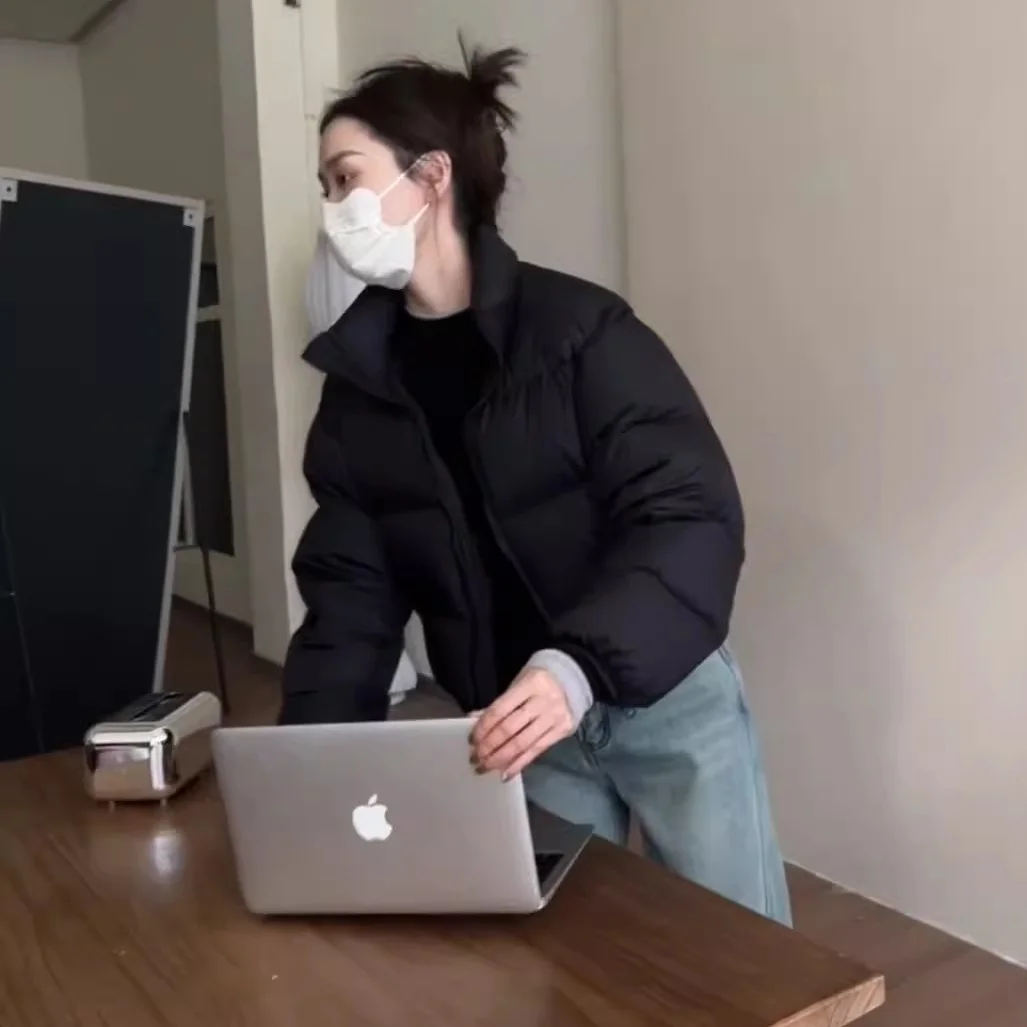 Woherb White Duck Down Jacket Female Short Short Winter 2024 New Korean Version Loose Advanced Sense Bread Coat-Outfit Ideas
