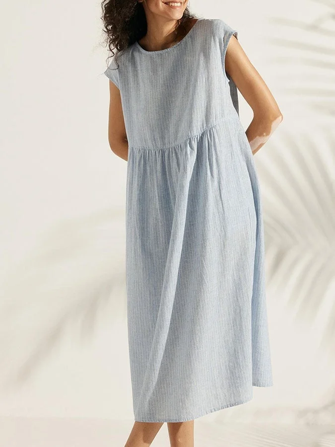 Women's Casual Round Neck Short Sleeve Striped Print Dress