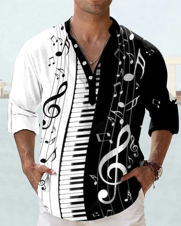 Men's Stylish Piano Note Long Sleeve Shirt