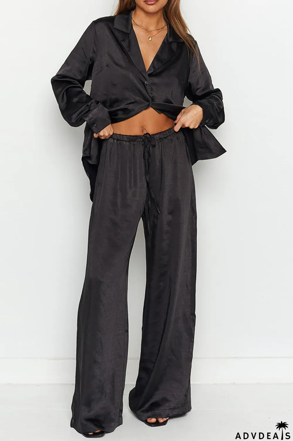 Street Solid Patchwork Turndown Collar Long Sleeve Two Pieces