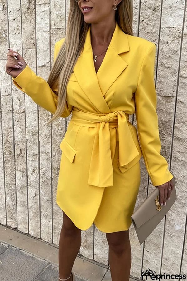 Loose Multicolor Suit Collar Dress