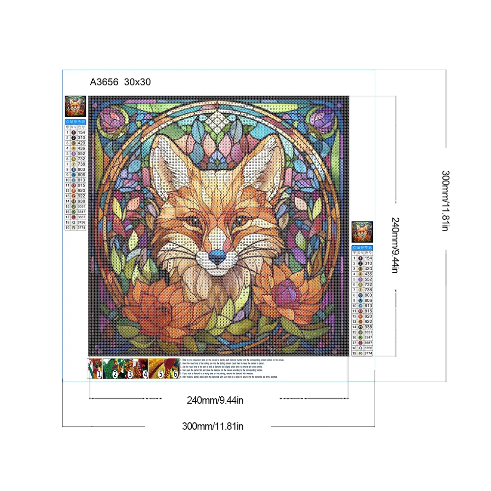 Diamond Painting - Full Round Drill - Stained Glass Fox(Canvas|30*30cm)