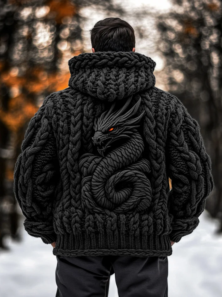 VChics Men's Viking Dragon Style Celtic Thick Zip Hooded Sweater